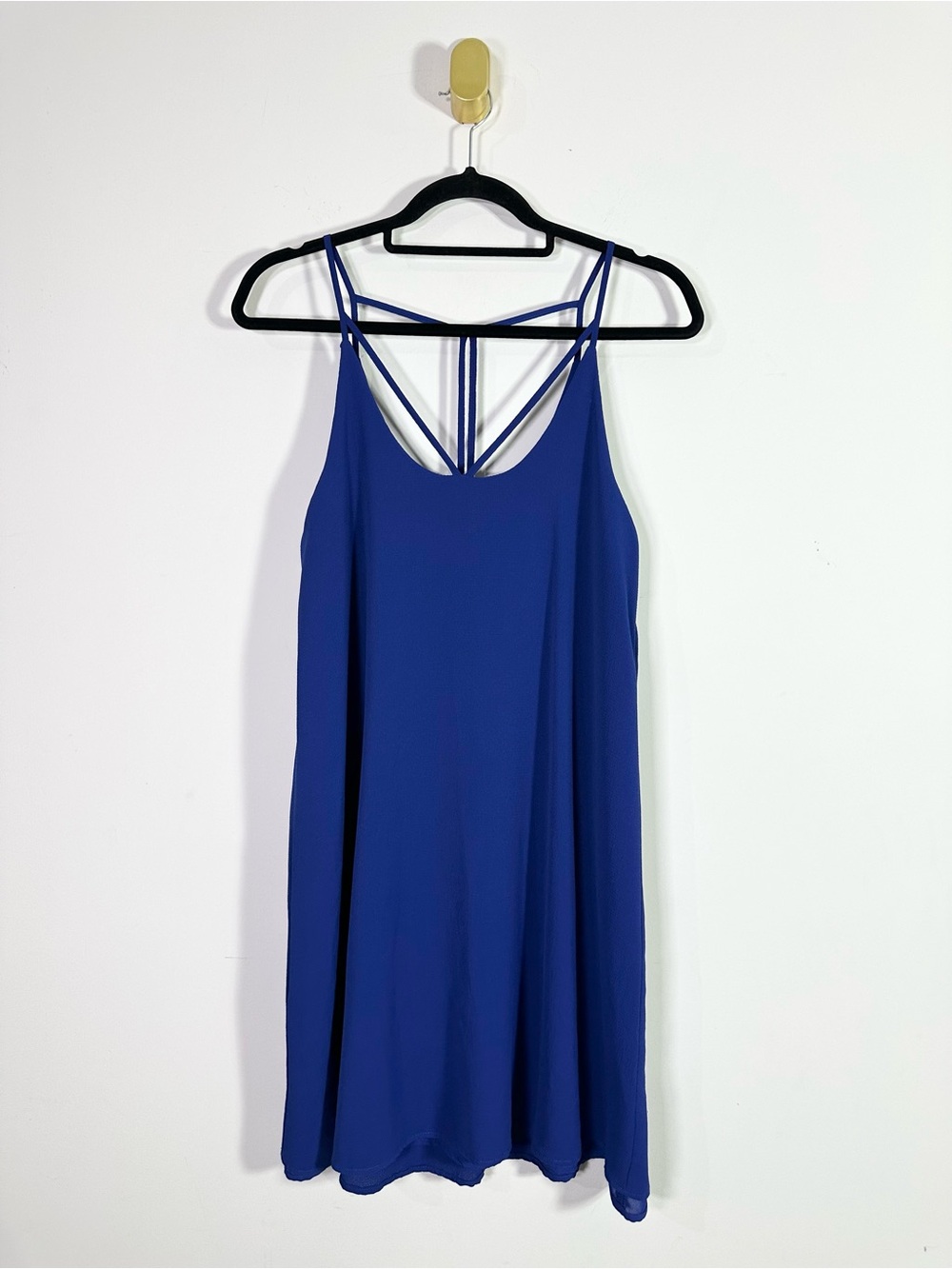 Wayf Royal Blue Spaghetti Strap Scoop Neck Mini Trapeze Dress